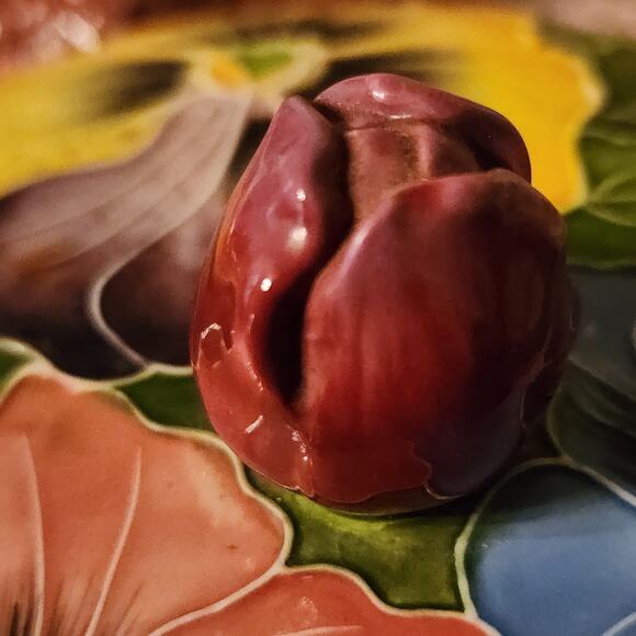 J. McCall Blue Sky 2004 Pansy Floral Covered Dish Footed Bowl 5x4 Handpainted - Picture 15 of 15